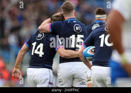 Rome, Italy - 12.03 2022: DARCY GRAHAM (SCO) SCORE THE TRY during 2022 Guinness Six Nations Test Match, Italy vs. Scotland at olympic stadium in Rome. Stock Photo