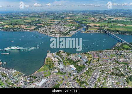 The busy Milford Haven Waterway and Oil and Gas terminals at Hakim, Pembrokeshire Stock Photo