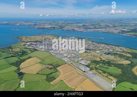 The busy Milford Haven Waterway and Oil and Gas terminals at Hakim, Pembrokeshire Stock Photo