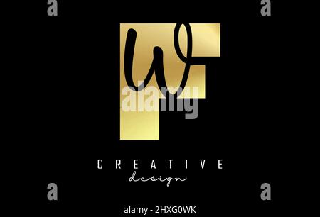 Golden Letters FW Logo with a minimalist design. Letters F and W with geometric and handwritten typography. Creative Vector Illustration. Stock Vector