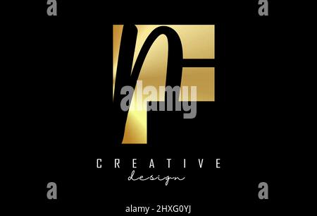 Golden Letters Fn Logo with a minimalist design. Letters F and N with geometric and handwritten typography. Creative Vector Illustration. Stock Vector
