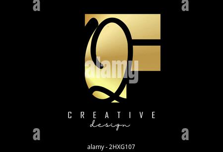 Golden Letters FQ Logo with a minimalist design. Letters F and Q with geometric and handwritten typography. Creative Vector Illustration. Stock Vector