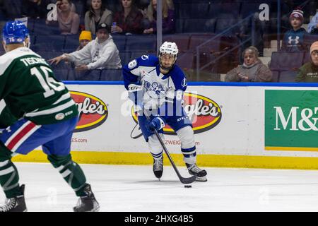 March 11, 2022: Syracuse Crunch forward Antonie Morand (88) skates with the puck in the first period against the Rochester Americans. The Rochester Americans hosted the Syracuse Crunch on Irish Night in an American Hockey League game at the Blue Cross Arena in Rochester, New York. (Jonathan Tenca/CSM) Stock Photo