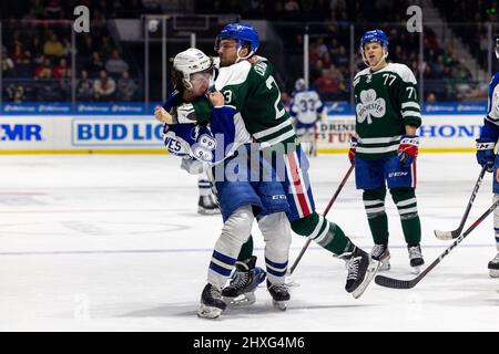 March 11, 2022: Rochester Americans forward JJ Peterka (77) skates down ice  in the third period against the Syracuse Crunch. The Rochester Americans  hosted the Syracuse Crunch on Irish Night in an