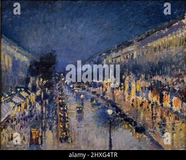 Boulevard Montmartre at Night, Camille Pissarro, 1897, oil on canvas, National Gallery, London, England, Great Britain. Stock Photo