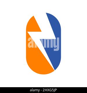 Power Logo O Letter and Lightning Energy Technology. Power O Letter Logo Design With Lighting Thunder Bolt Template Stock Vector