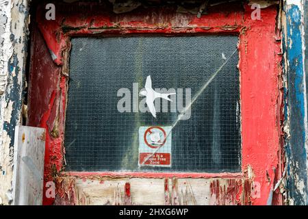 Shabby doorway on platform 4 at Preston railway station. Stock Photo