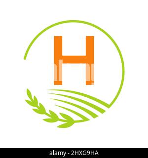 Agriculture Logo On H Letter Concept. Agriculture and Farming Logo Sign H Letter Template Stock Vector