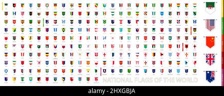 Vertical tag flags of the world, large set of flags. Vector collection. Stock Vector