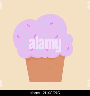 Cute pink cupcake for a birthday greeting card. Happy birthday. Stock Photo