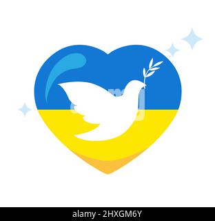 White dove on heart shape in Ukrainian colors. Stock Vector