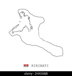 Kiribati map line, linear thin vector simple outline and flag. Black on white background Stock Vector