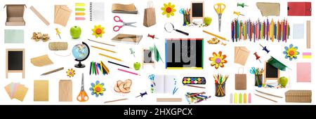 School supplies collage Stock Photo - Alamy