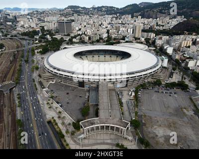 Rio De Janeiro, Brazil. 12th Mar, 2022. RJ - Rio de Janeiro - 03/12/2022 - MARACANA/NEW LAWN - Aerial view of the Maracana stadium after the installation of the hybrid lawn, a combination of natural grass with synthetic fibers. Photo: Thiago Ribeiro/AGIF/Sipa USA Credit: Sipa USA/Alamy Live News Stock Photo