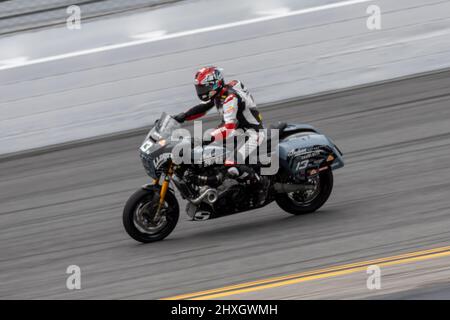 Daytona Beach, FL, USA. 12th March 2022. 13 Cory West goes through the track during the Mission King of the Baggers at Daytona International Speedway in Daytona Beach, FL. 2022, MotoAmerica, home of AMA Superbike and North America's premier motorcycle road racing series. Credit: Yaroslav Sabitov/Yes Market Media/Alamy Live News Stock Photo