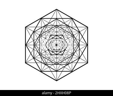 Hexagonal Mandala, sacred geometry, magic hexagram. Abstract Geometric pattern element, line design. Mystic icon platonic solid vector isolated logo Stock Vector