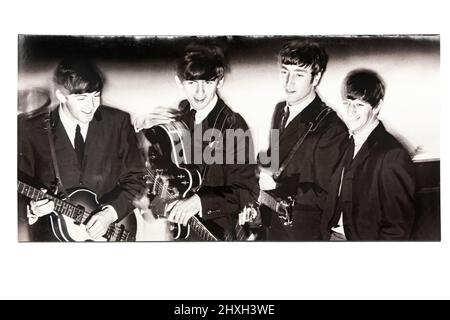 inside gatefold of Beatles past masters vinyl LP record Stock Photo -
