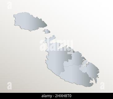 Malta regions map, white blue card paper 3D, blank Stock Photo