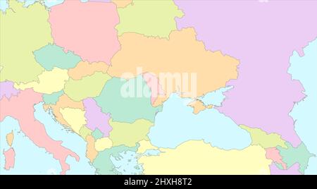 Map of Ukraine colored with surrounding states, blank Stock Photo