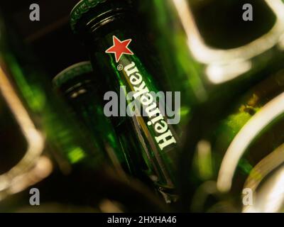 Moscow, Russia. 10th Mar, 2022. Heineken beer on a supermarket shelf in Moscow.The Dutch brewing concern Heineken suspends the production and sale of beer under the Heineken brand in Russia. Credit: SOPA Images Limited/Alamy Live News Stock Photo