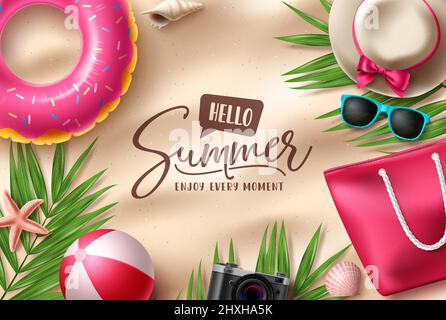 Hello summer vector background design. Hello summer greeting text in ...