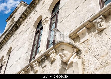 Coral Gables Florida Miami Coral Gables Museum outside exterior former police fire station Depression Modern sculpture WPA Stock Photo