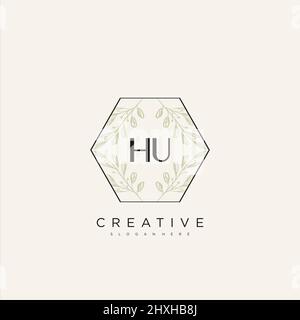 HU Initial Letter Flower Logo Template Vector premium vector Stock Vector