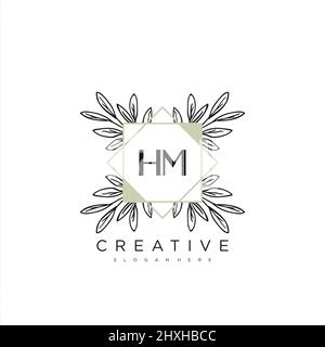 HM Initial Letter Flower Logo Template Vector premium vector Stock Vector