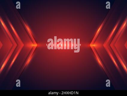 Abstract technology concept red arrow lighting effect triangle on dark background with space for you text. Vector illustration Stock Vector