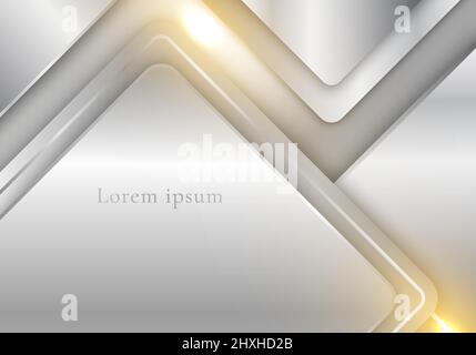 Abstract background elegant 3D modern template white silver squares with lighting effect luxury style. Vector illustration Stock Vector