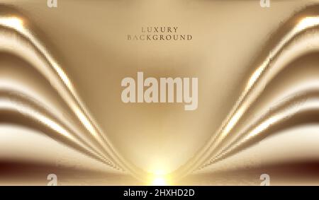 Abstract wave golden curtain or liquid background and texture luxury style. Vector graphic illustration Stock Vector
