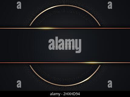 Abstract elegant black stripes and circle with golden dots circles and lighting effect on dark background luxury style. Vector illustration Stock Vector