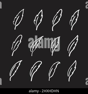 Vector group of hand drawn feather on black background.Easy editable layered vector illustration. Stock Vector