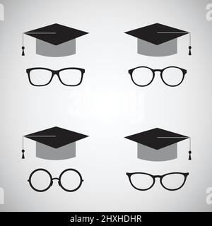 Vector image of an hat and glasses. Education icon. Stock Vector