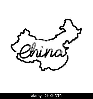 China outline map with the handwritten country name. Continuous line drawing of patriotic home sign. A love for a small homeland. T-shirt print idea. Stock Vector