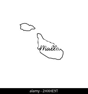 Malta outline map with the handwritten country name. Continuous line drawing of patriotic home sign. A love for a small homeland. T-shirt print idea. Stock Vector