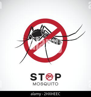 Vector of mosquito in red stop sign on white background. Insect. Epidemic virus prevention concept. Easy editable layered vector illustration. Stock Vector