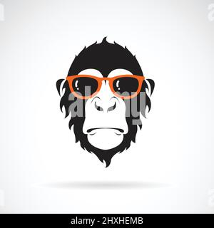 Vector of monkey head wearing glasses on white background. Wild Animals. Fashion. Easy editable layered vector illustration. Stock Vector