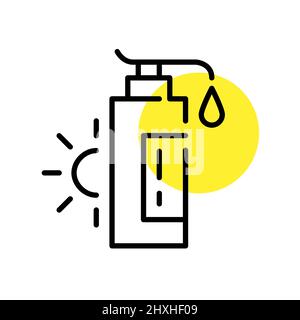 Sunscreen SPF lotion to prevent ageing and skin cancer. Pixel perfect, editable stroke Stock Vector