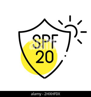 Sunscreen SPF 20 protection to prevent ageing and skin cancer. Pixel perfect, editable stroke Stock Vector