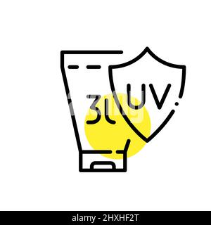 Sunscreen SPF 30 protective lotion to prevent ageing and skin cancer. Pixel perfect, editable stroke Stock Vector