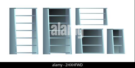 Set of shelves for room. Modern minimalist furniture design. Cartoon style. Object isolated on white background. Vector. Stock Vector