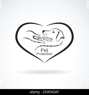 Vector of a dog and hand in the heart on white background. Pet protection. Easy editable layered vector illustration. Stock Vector