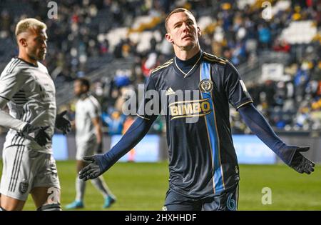 Chester, Pennsylvania, USA. 12th Mar, 2022. March 12, 2022, Chester PA- Philadelphia Union player, DANIEL GAZDAG (6) celebrates after scoring a goal against the San Jose Earthquakes during the match at Subaru Park (Credit Image: © Ricky Fitchett/ZUMA Press Wire) Stock Photo