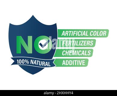 '100% natural, no artificial color, fertilizers, chemicals and additives' vector icon. Stock Vector