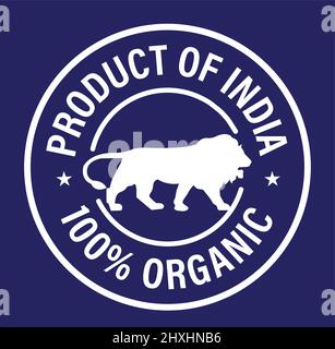 product of india, 100% organic vector icon, white in color Stock Vector