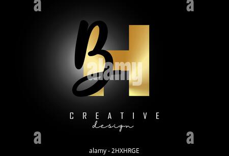 Golden Letters HB logo with a minimalist design. Letters H and B with geometric and handwritten typography. Creative Vector Illustration with letters. Stock Vector