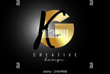 Golden Letters GK logo with a minimalist design. Letters G and K with geometric and handwritten typography. Creative Vector Illustration with letters. Stock Vector