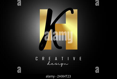 Golden Letters HK logo with a minimalist design. Letters H and K with geometric and handwritten typography. Creative Vector Illustration with letters. Stock Vector
