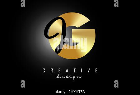 Golden Letters GJ logo with a minimalist design. Letters G and J with geometric and handwritten typography. Creative Vector Illustration with letters. Stock Vector